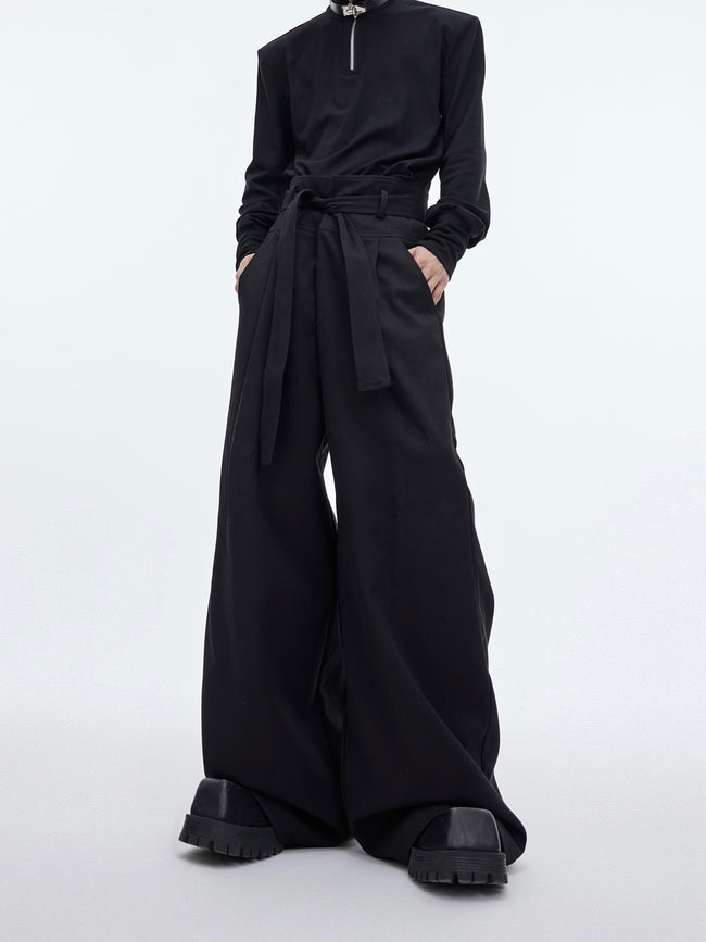 【23s December.】Solid Color High Waist Strap Design Casual Pants Hover Image