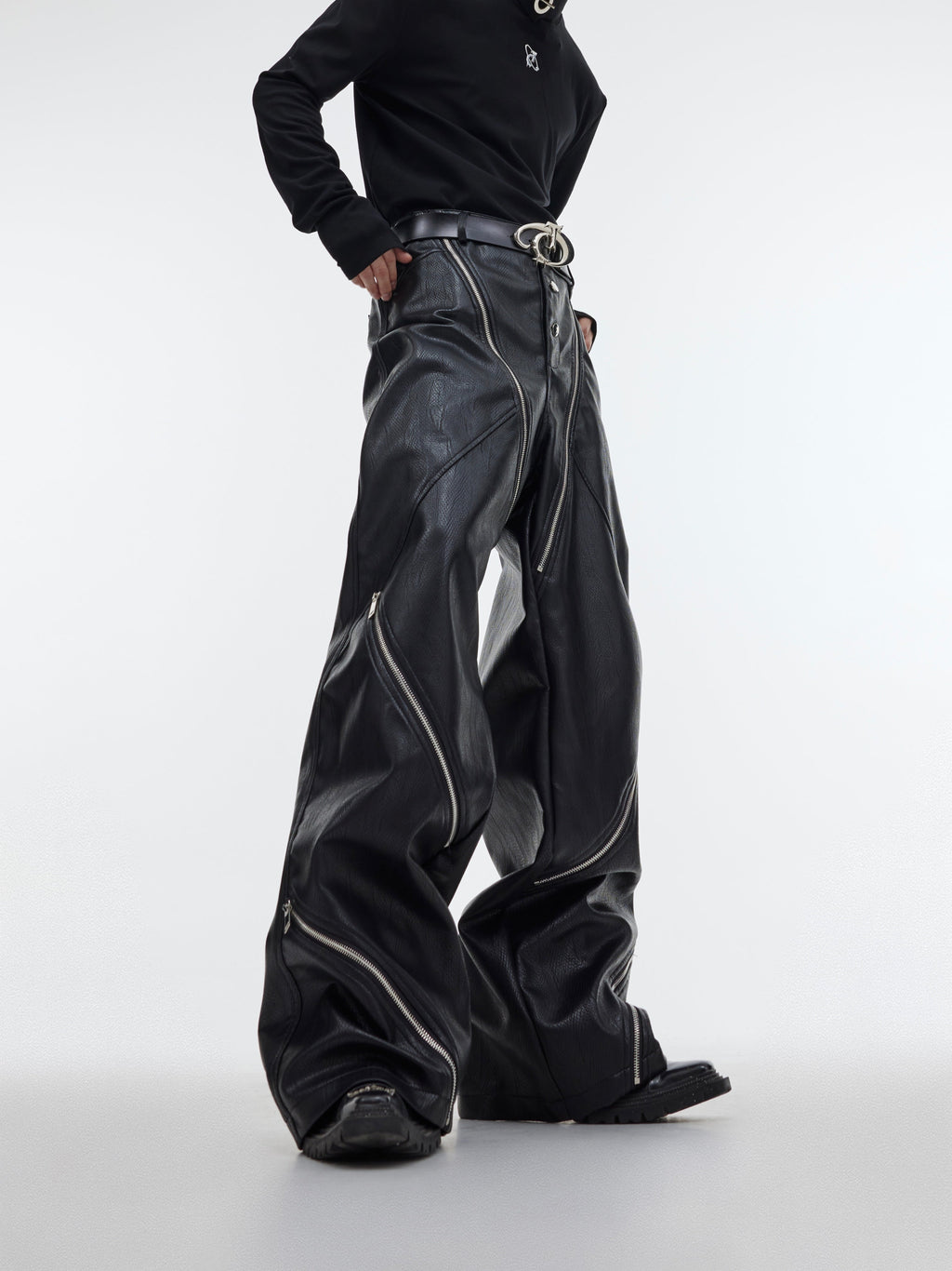 【23s October.】Snake Print Zipper Design Pu Leather Pants