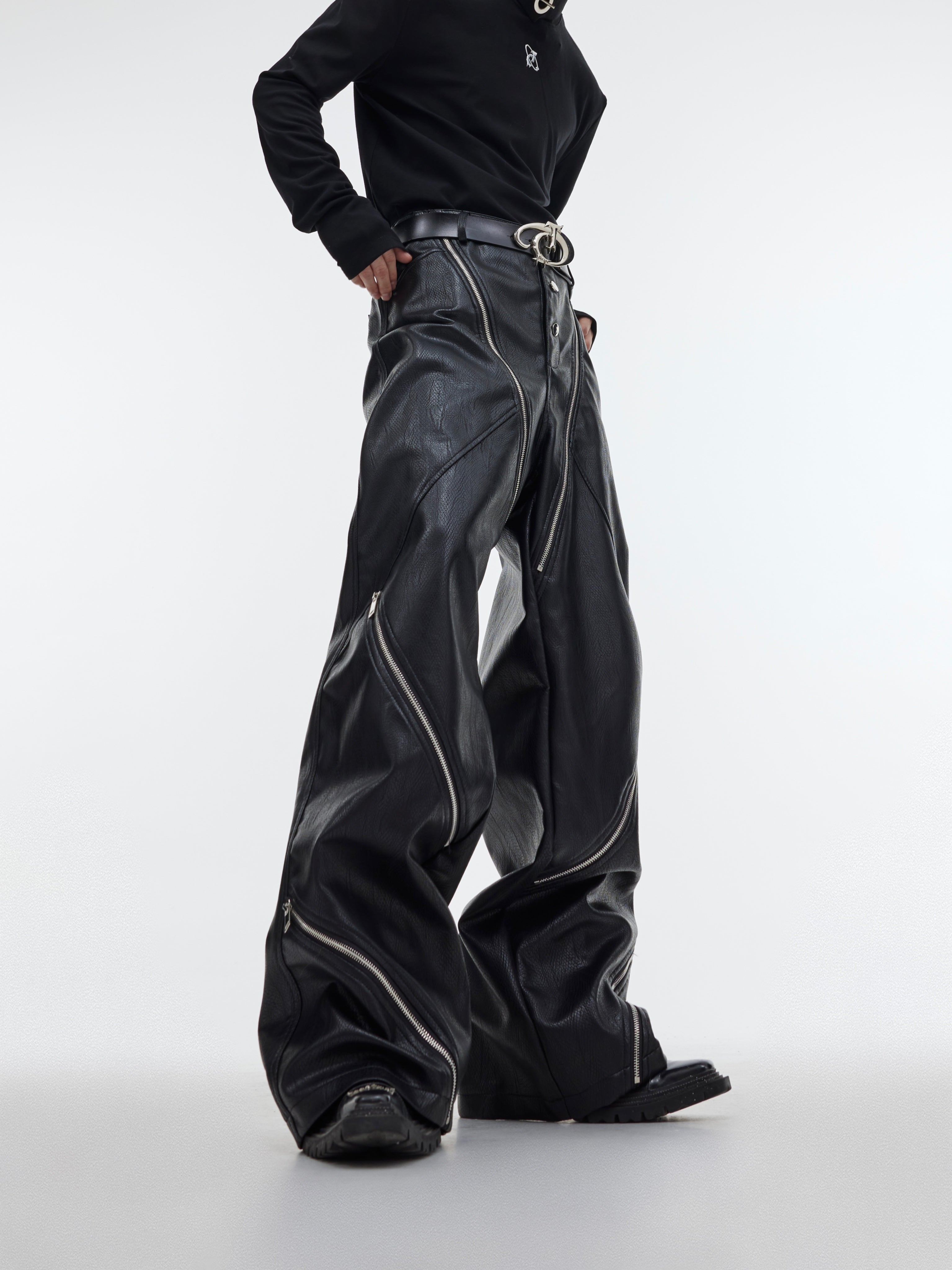 【23s October.】Snake Print Zipper Design Pu Leather Pants
