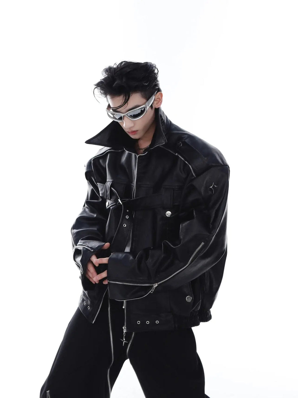 【23s Feb.】Button and Zip Leather Jacket