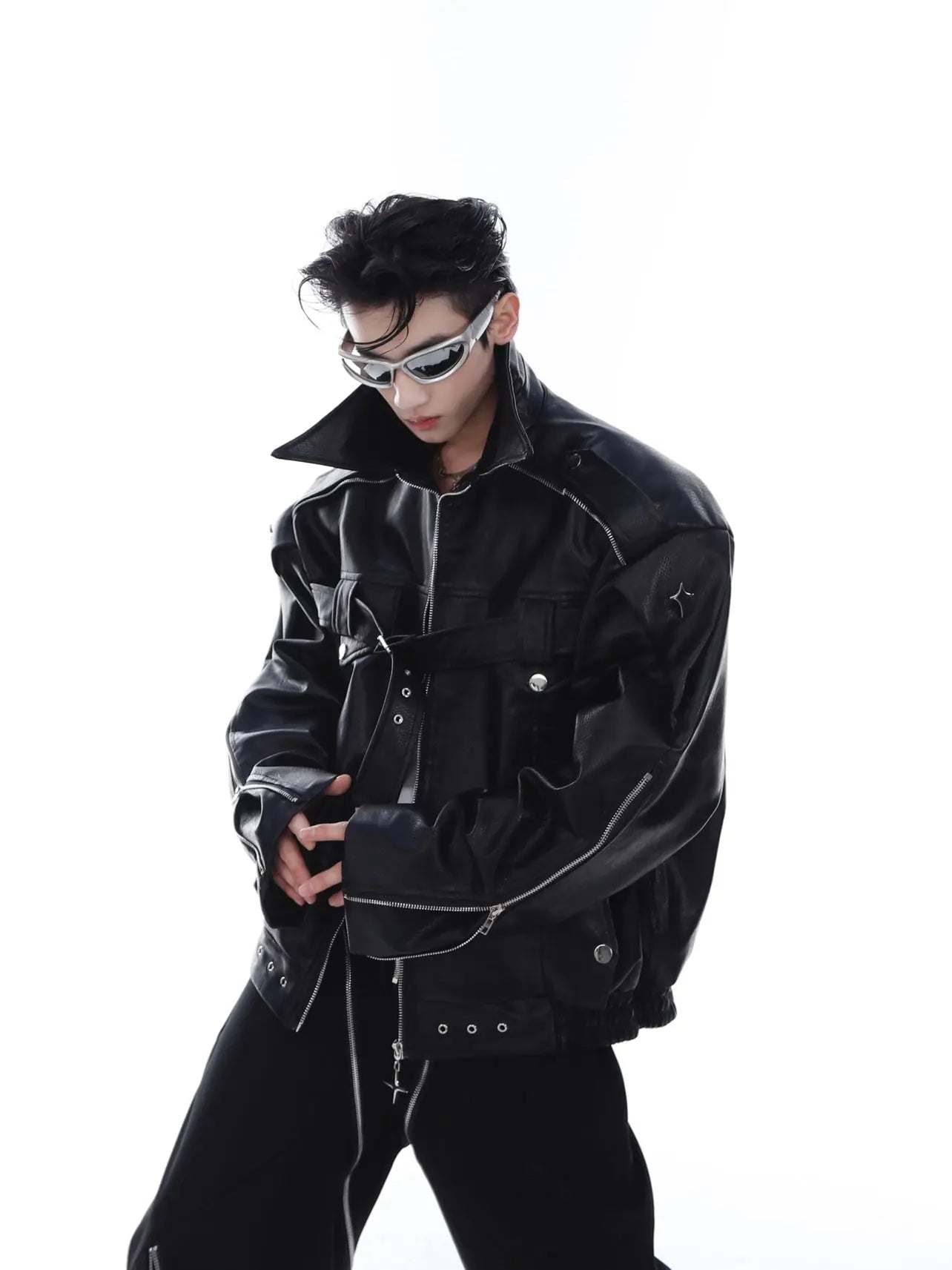 【23s Feb.】Button and Zip Leather Jacket