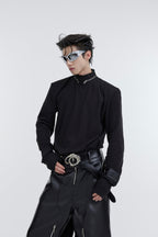 【23s October.】Metal Zipper Stand Collar Shoulder Padded Bottoming Shirt