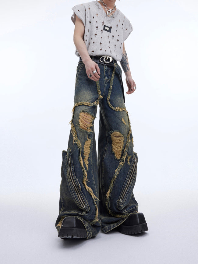 【24s May.】Deconstructed Fringed Ripped Jeans Hover Image