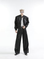 【25s Feb.】Stand Collar Shiny PU Short Leather Jacket