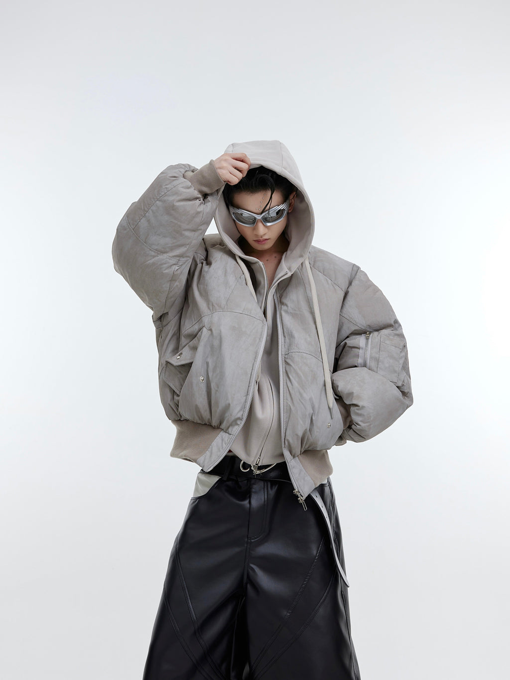 【23s November.】Distressed Mock Two-piece Design Sweatshirt Patchwork Cotton Jacket