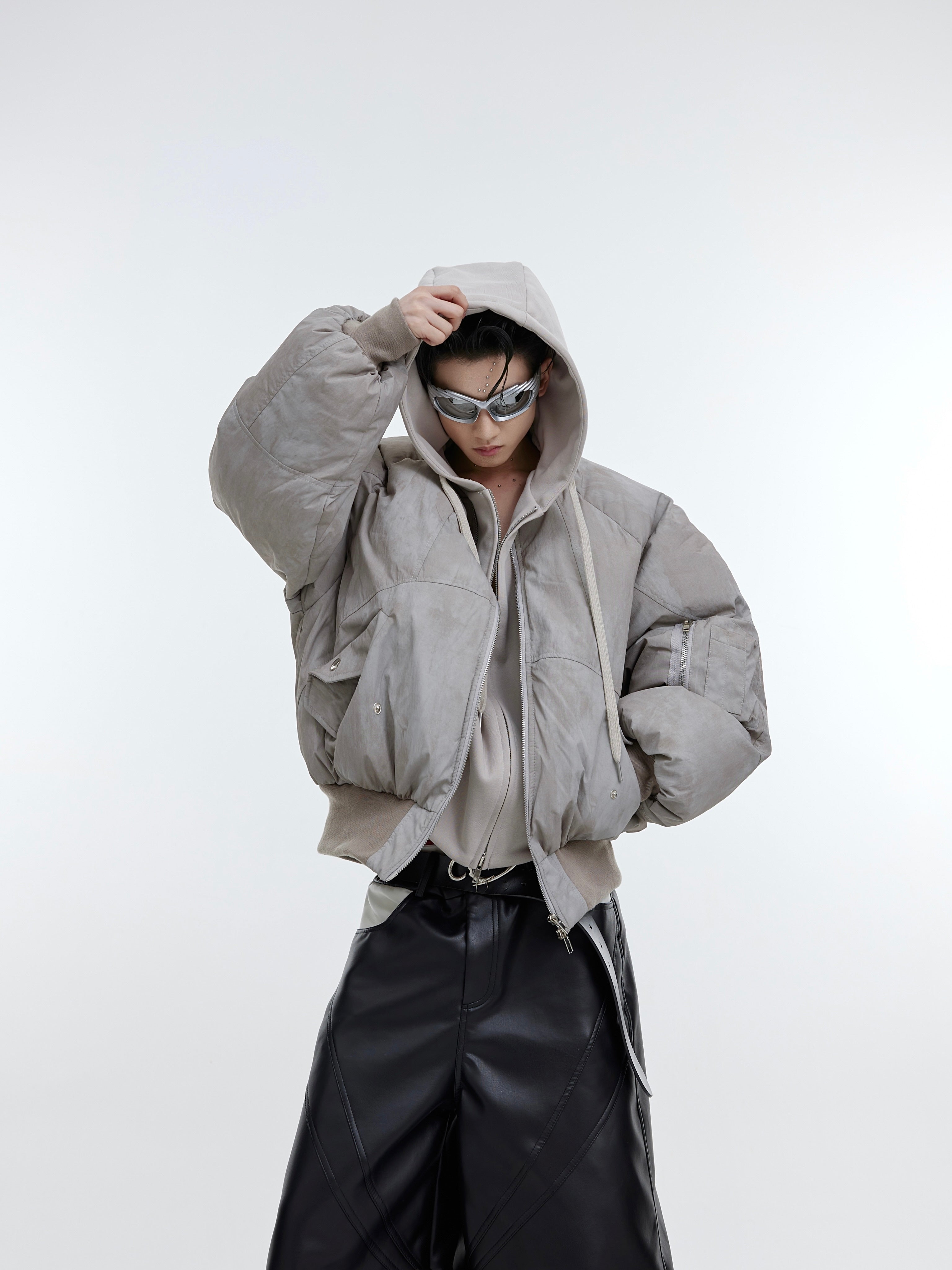 【23s November.】Distressed Mock Two-piece Design Sweatshirt Patchwork Cotton Jacket