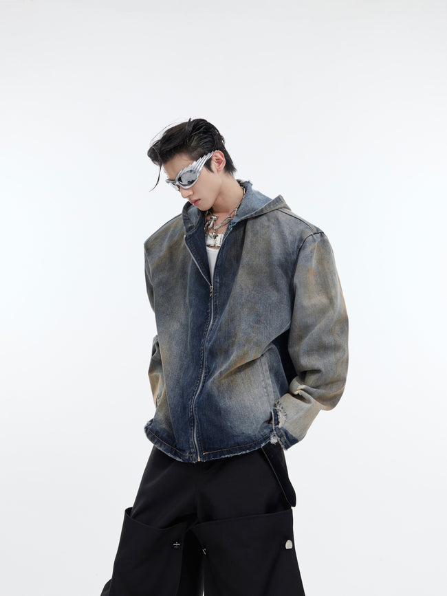 【24s January.】Retro Distressed Hooded Denim Jacket Hover Image