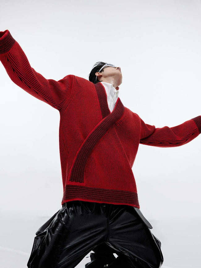 【23s September.】V-Neck Diagonal Stripe Knit Sweater Main Image
