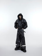 【23s November.】Deconstructed Plush Spliced PU Leather Cotton Jacket