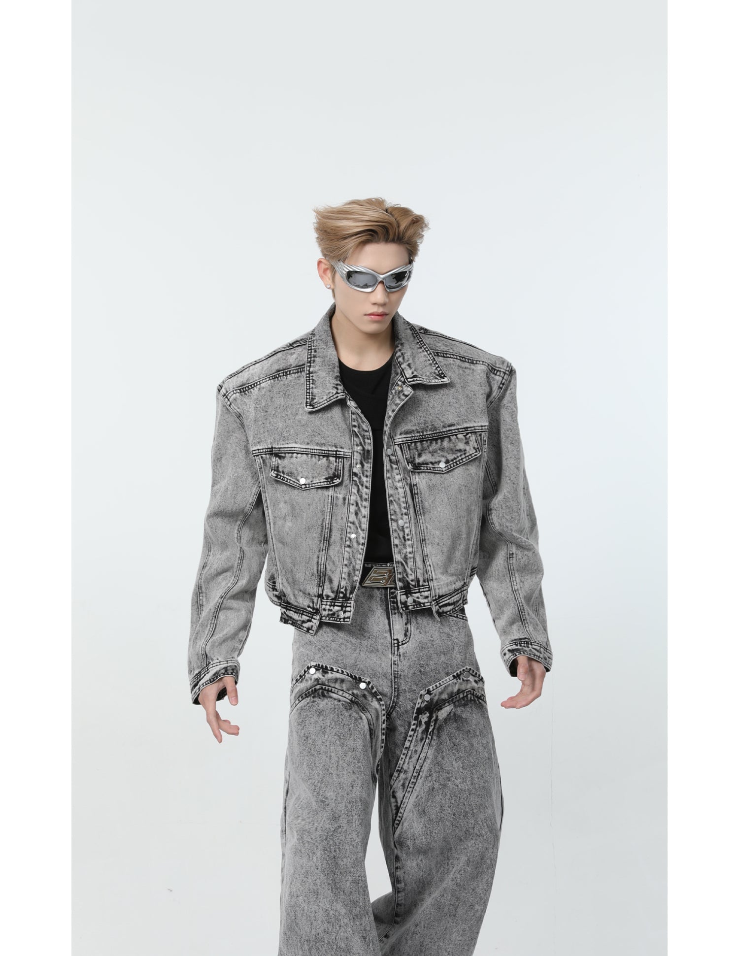 【24s March.】Retro Distressed Simple Denim Suit