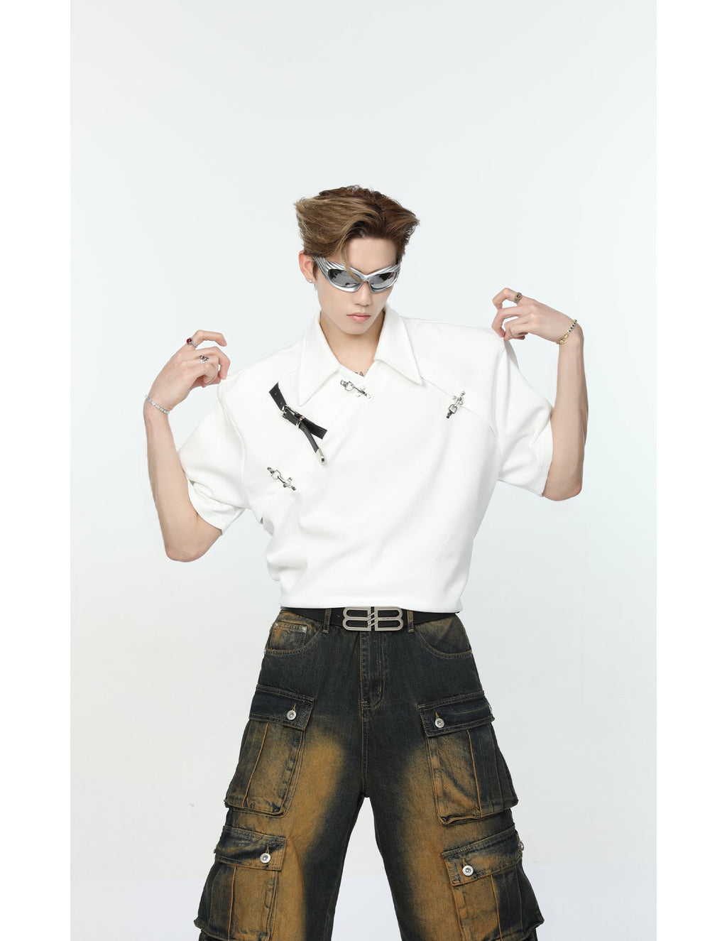 【24s May.】Metal Belt Design Lapel T-shirt
