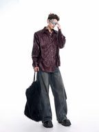 【24s Oct.】Niche Design Textured Patent Leather Metal Button Shirt