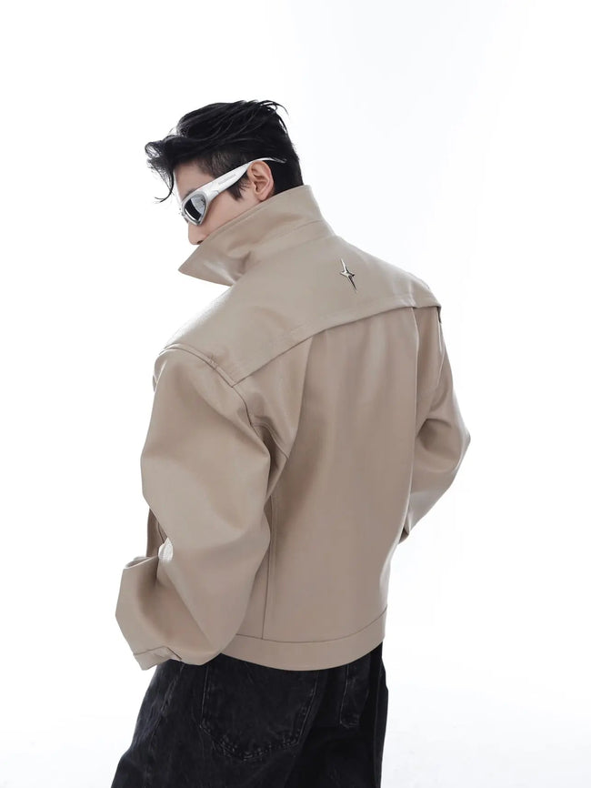 【23s Feb.】Large Pocket High Shoulder Leather Jacket Hover Image