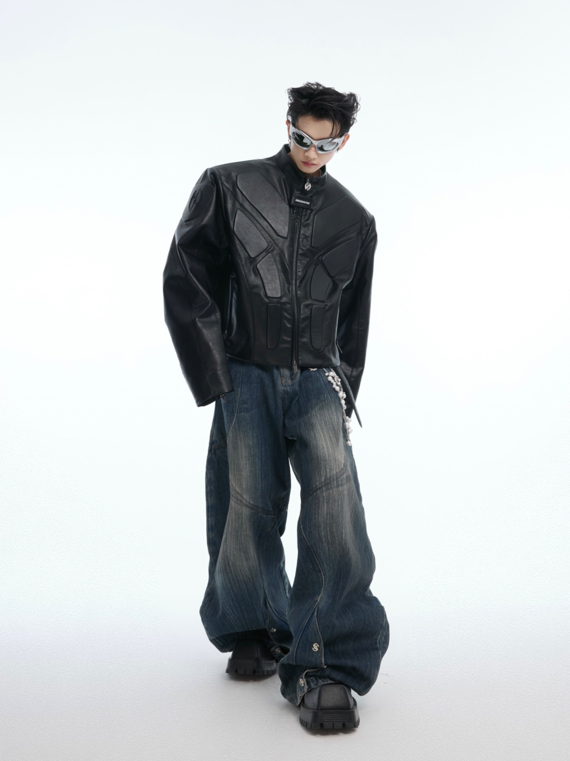 【25s Aug.】3D Relief Motorcycle Armor Leather Jacket