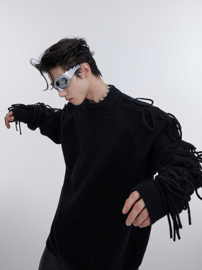 【23s October.】Pleated Crew Neck Sweater with Fringe Design Main Image