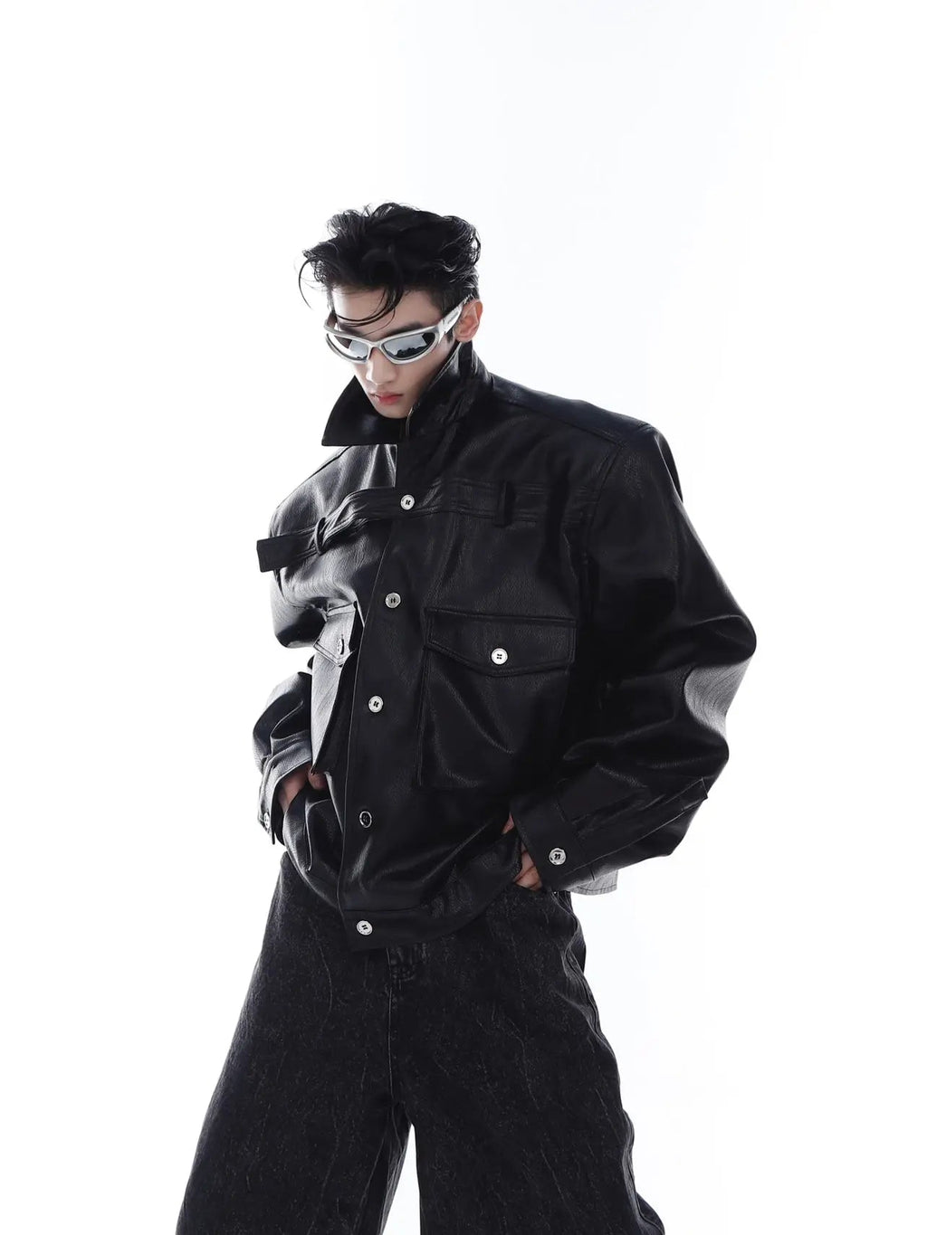 【23s Feb.】Large Pocket High Shoulder Leather Jacket