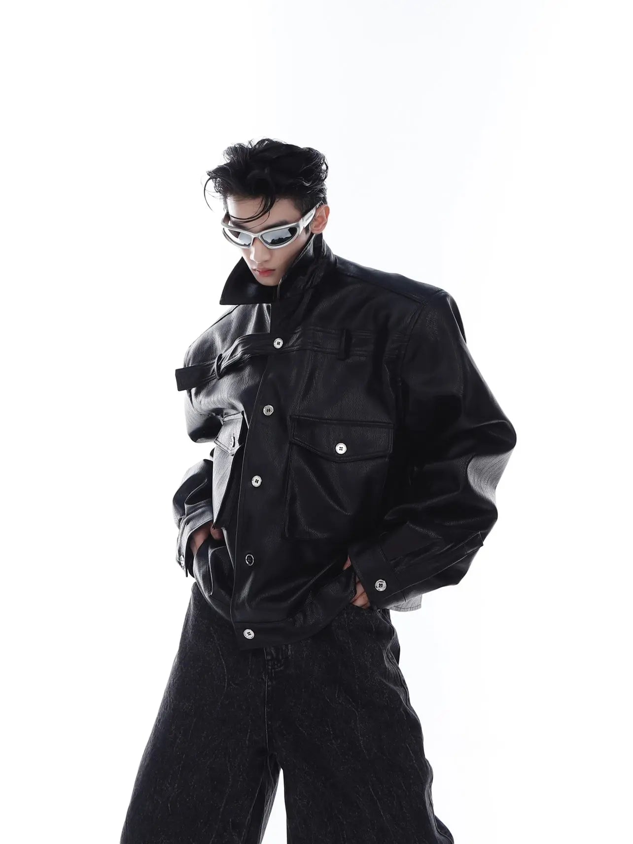 【23s Feb.】Large Pocket High Shoulder Leather Jacket